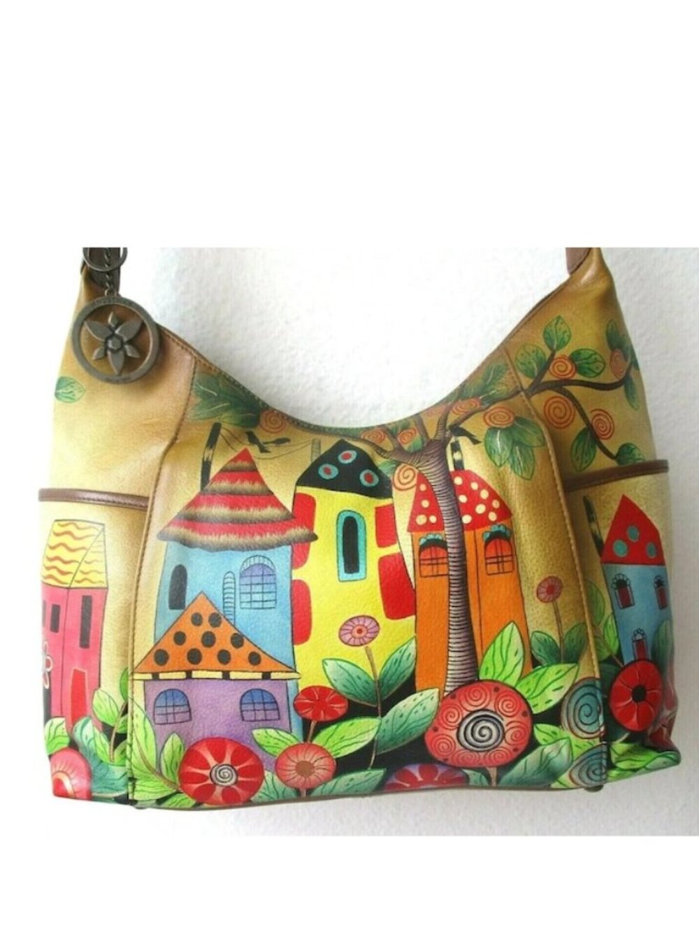 Anuschka Hand Painted Leather Zip-Top Shoulder Hobo